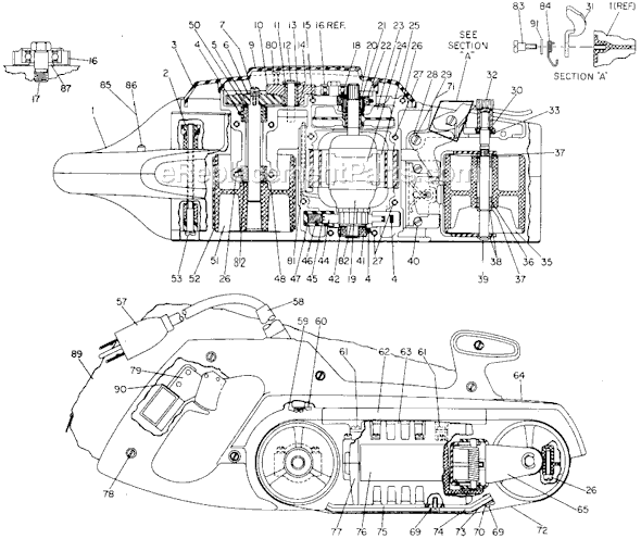 Page A Diagram and Parts List for 7451 Type 3 Black and Decker Belt or Drum Sander